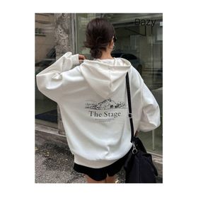 Trendseninle The Stage Baskılı Beyaz Kapüşonlu Kadın Sweatshirt