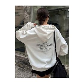 Trendseninle The Stage Baskılı Beyaz Kapüşonlu Kadın Sweatshirt