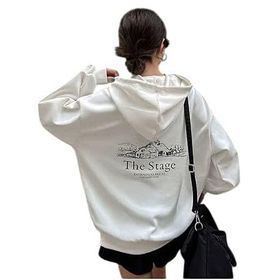 Trendseninle The Stage Baskılı Beyaz Kapüşonlu Kadın Sweatshirt