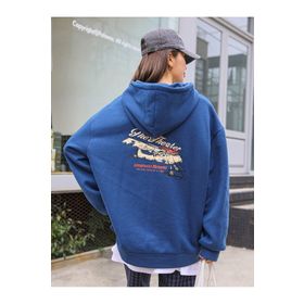 Trendseninle The Theater Baskılı Sax İndigo Mavi Kapüşonlu Kadın Sweatshirt