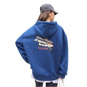 Trendseninle The Theater Baskılı Sax İndigo Mavi Kapüşonlu Kadın Sweatshirt