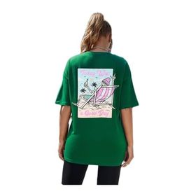 Trendseninle Today Was Baskılı Yeşil Oversize Kadın T-shirt