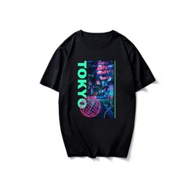 Trendseninle Tokyo Dünya Baskılı Siyah Pembe Oversize Erkek T-shirt