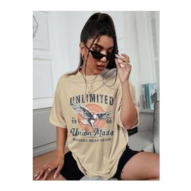 Trendseninle Unlimited Baskılı Vizon Oversize Kadın T-shirt