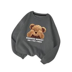 Trendseninle Utangaç Ayıcık Baskılı Füme Bisiklet Yaka Kadın Sweatshirt