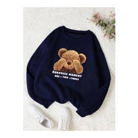 Trendseninle Utangaç Ayıcık Baskılı Laci Bisiklet Yaka Kadın Sweatshirt