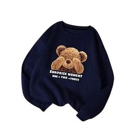 Trendseninle Utangaç Ayıcık Baskılı Laci Bisiklet Yaka Kadın Sweatshirt