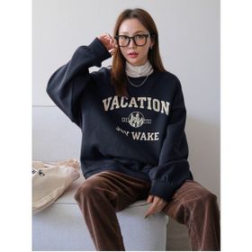 Trendseninle Vacation Joy Wake Baskılı Laci Oversize Bisiklet Yaka Kadın Sweatshirt