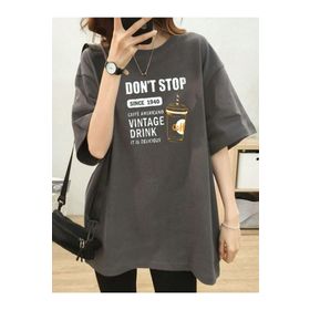 Trendseninle Vintage Drink Baskılı Füme Oversize Kadın T-shirt