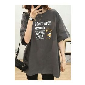 Trendseninle Vintage Drink Baskılı Füme Oversize Kadın T-shirt