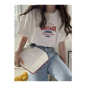 Trendseninle Vintage Leage 1990 Baskı Beyaz Oversize Kadın T-shirt