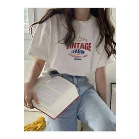 Trendseninle Vintage Leage 1990 Baskı Beyaz Oversize Kadın T-shirt