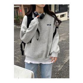 Trendseninle We Ar Baskılı Gri Oversize Bisiklet Yaka Kadın Sweatshirt