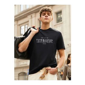 Trendseninle Whatever Baskılı Siyah Oversize Erkek T-shirt