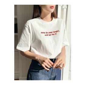 Trendseninle Zero In Your Target Baskılı Beyaz Oversize Kadın T-shirt