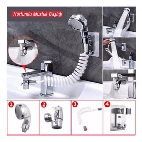 Trendypazar 2'in 1 Spiral Hortumlu Ayarlanabilir Hareketli Banyo Mutfak Lavabo Musluk Duş Başlığı