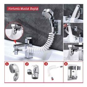 Trendypazar 2'in 1 Spiral Hortumlu Ayarlanabilir Hareketli Banyo Mutfak Lavabo Musluk Duş Başlığı
