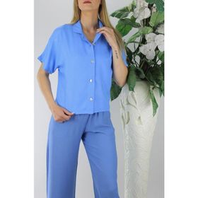 Trendypazar Mavi 128865 Sedef Düğmeli Krep Gömlek