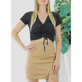 Trendypazar Siyah 129333 Ön Büzgülü Crop Bluz