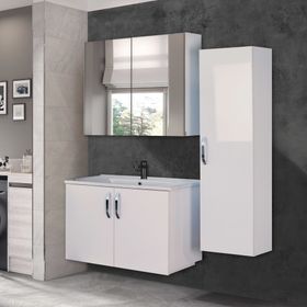Trio Modül Asmira 80 cm 3'lü Set - Beyaz Banyo Dolabı