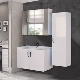 Trio Modül Asmira 80 cm 3'lü Set - Beyaz Banyo Dolabı
