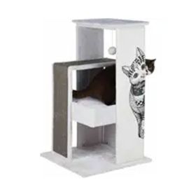 Trixie 101 cm Beyaz Gri Kedi Desenli Tırmalama ve Oyun Evi