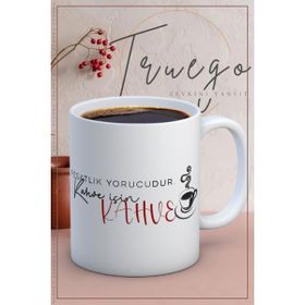 Truego Baskılı Seramik Mug Kahve Için Kahve Kupa