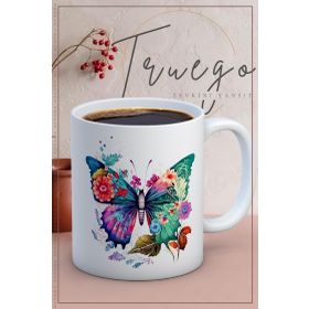 Truego Baskılı Seramik Mug Renkli Kelebekler Kupa