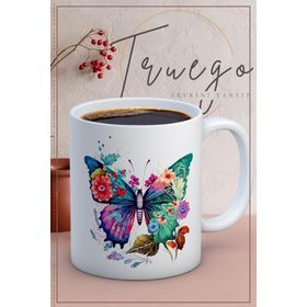 Truego Baskılı Seramik Mug Renkli Kelebekler Kupa