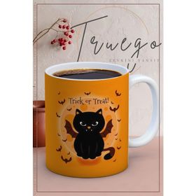 Truego Halloween Kedi Baskılı Porselen Kupa
