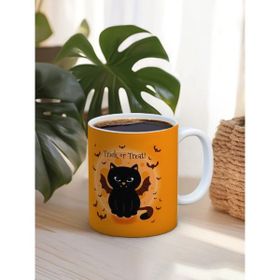 Truego Halloween Kedi Baskılı Porselen Kupa
