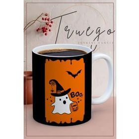 Truego Halloween Turuncu Siyah Baskılı Porselen Kupa