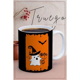 Truego Halloween Turuncu Siyah Baskılı Porselen Kupa
