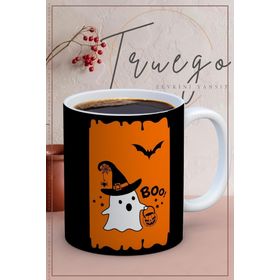Truego Halloween Turuncu Siyah Baskılı Porselen Kupa