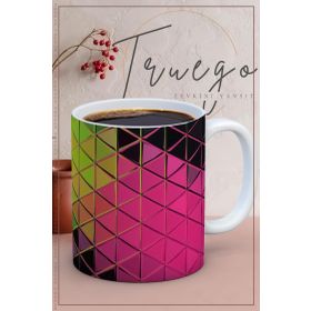 Truego Seramik Mug Kırmızı Yeşil Desen Kupa