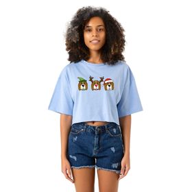 Tshirthane 3 Wise Beagles Christmas Bebe Mavi Kadın Crop