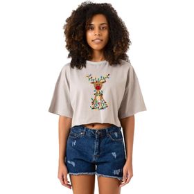 Tshirthane Adorable Reindeer Christmas Taş Rengi Kadın Crop