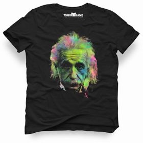 Tshirthane Albert Einstein Colors Siyah Erkek Tshirt