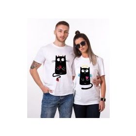 Tshirthane Angel Cat Devil Cat Sevgili Kombinleri T-shirt Kombini