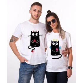 Tshirthane Angel Cat Devil Cat Sevgili Kombinleri T-shirt Kombini