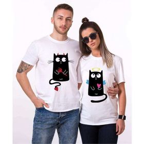 Tshirthane Angel Cat Devil Cat Sevgili Kombinleri T-shirt Kombini