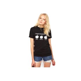 Tshirthane Apples Changed Baskılı Dar Kesim Kadın Siyah T-shirt