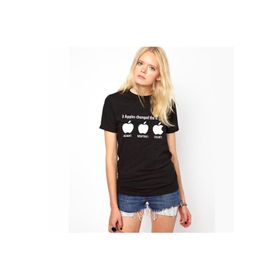 Tshirthane Apples Changed Baskılı Dar Kesim Kadın Siyah T-shirt