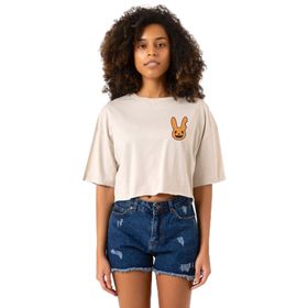 Tshirthane Bad Bunny Halloween Monstiez Bej Kadın Crop