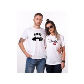 Tshirthane Beast Beauty Dumbell Kurdele Sevgili Kombinleri T-shirt Kombini
