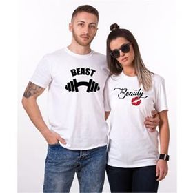 Tshirthane Beast Beauty Dumbell Kurdele Sevgili Kombinleri T-shirt Kombini