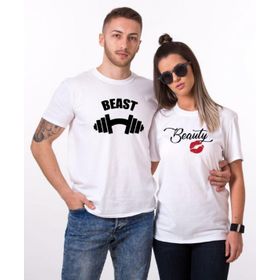 Tshirthane Beast Beauty Dumbell Kurdele Sevgili Kombinleri T-shirt Kombini