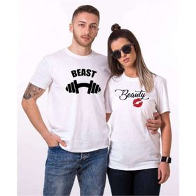 Tshirthane Beast Beauty Dumbell Kurdele Sevgili Kombinleri T-shirt Kombini