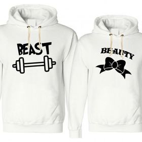 Tshirthane Beast Beauty Dumbell Öpücük Sevgili Kombinleri Sweatshirt
