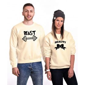 Tshirthane Beast Beauty Dumbell Öpücük Sevgili Kombinleri Sweatshirt